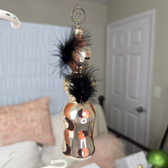 Elegant Feathered Lady Blown Glass Christmas Ornament Signed Glitter Vintage - Picture 6 of 10